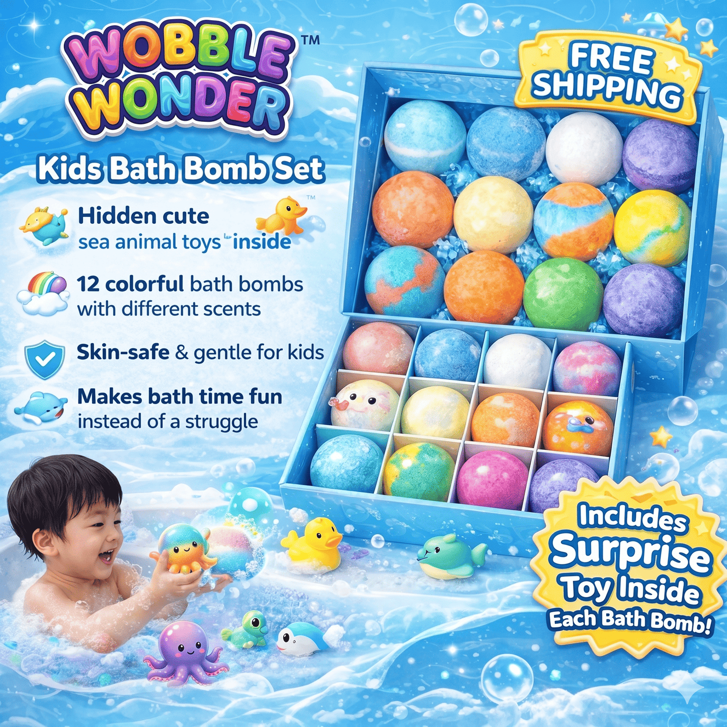 12-Piece Ocean Surprise Toy Bath Bomb Set